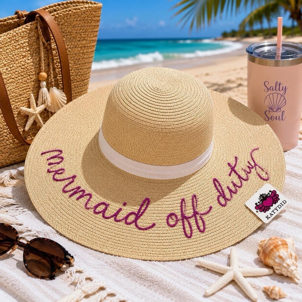 Katydid Mermaid Off Duty Wide Brim Straw Sun Hat NWT
